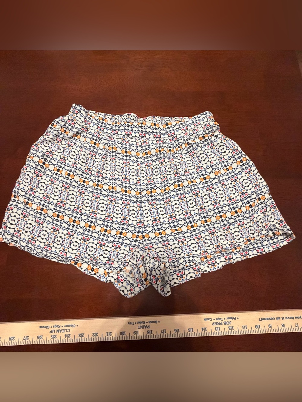 H&M White Printed High-Waist Smocked Shorts with Navy & Orange Accents